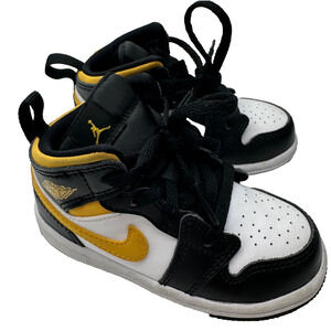 Air Jordan 1 Mid TD Sz 7C Black White Gold Lace Up Toddler Nike Unisex High Top
